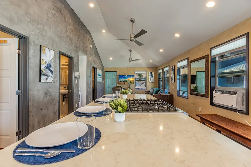Ceiling Fans and AC in living/dining space — Historic 2BR Condo, Wailuku