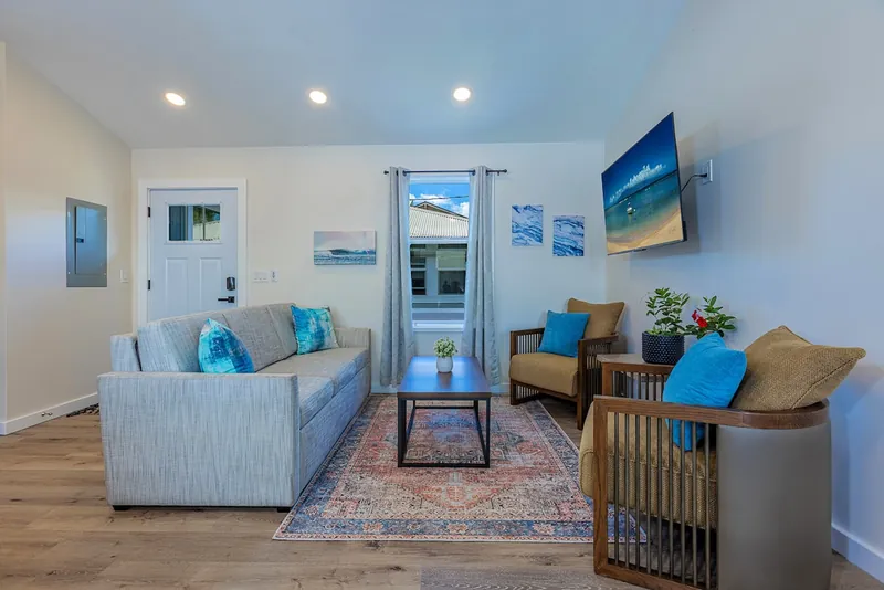 Ocean Blues and Beach Decor Throughout — Modern 3BR Home, Wailuku